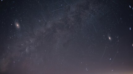 A stunning view of a starry night sky, showcasing the Milky Way and distant galaxies, creating a mesmerizing cosmic atmosphere.