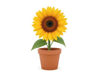 Obraz premium sun flower in a pot 3d rendering isolated on white background cartoon plastic style icon