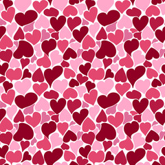 Pink and red hearts, seamless pattern for Valentine's Day. Love for packaging, gifts, printing
on a white background, texture