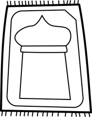 handrawn illustration of Sajadah outline style and recolorable