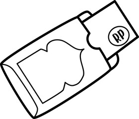 handrawn illustration of Uang lebaran outline style and recolorable