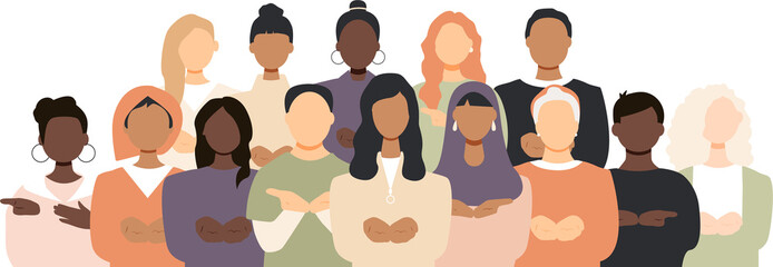 Men and Women standing together. Palms together, extended forward in a gesture of offering. International Women's Day 2026 concept. #GiveToGain