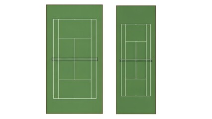 Tennis court diagrams with service boxes and net