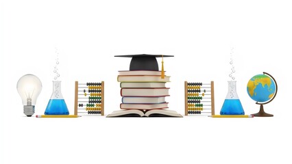 Education and Learning Concept with Books, Globe, and Science Equipment