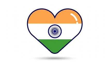 Heart shape with Indian flag colors symbol of love and patriotism for India isolated on white background