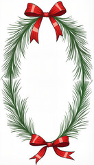 Christmas wreath with pine branches and red ribbons  