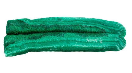 Natural malachite stone with distinctive green copper ore patterns displaying geological mineral structure and raw crystalline matrix formation on isolated backdrop