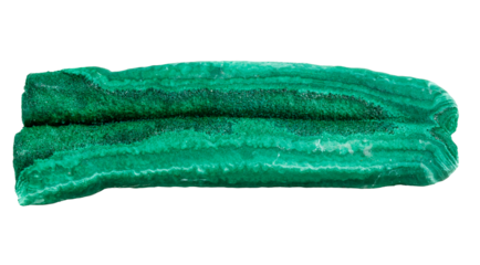 Natural malachite stone with distinctive green copper ore patterns displaying geological mineral structure and raw crystalline matrix formation on isolated backdrop