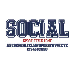 Collegiate Sports Style Typography Set - Navy Blue Slab Serif Letters and Numbers