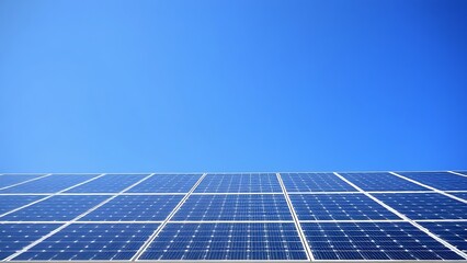 Solar panels under a clear blue sky, representing clean energy and sustainability.
