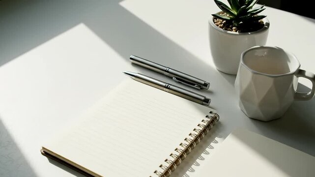 Work desk with notebook and coffee