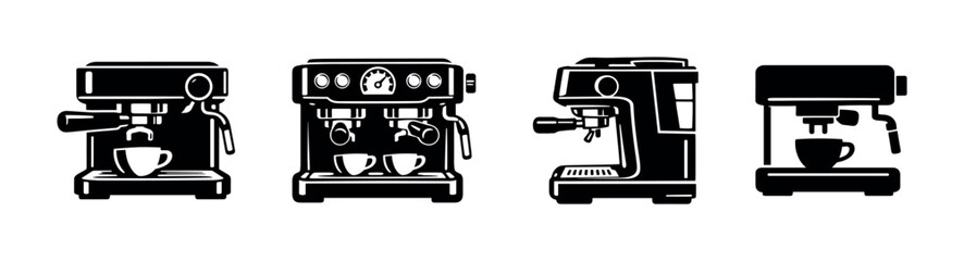 Coffee machine set, espresso, flat vector illustration, barista equipment