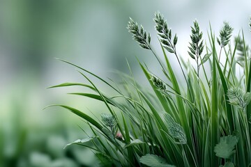 Fototapeta premium Vibrant Summer Grassy Field Embracing Natural Freshness, Serenity, and Gentle Season Charm in Nature