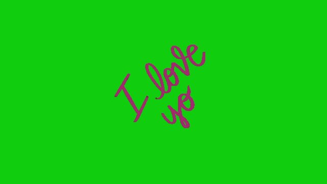 I love you text animation on green background