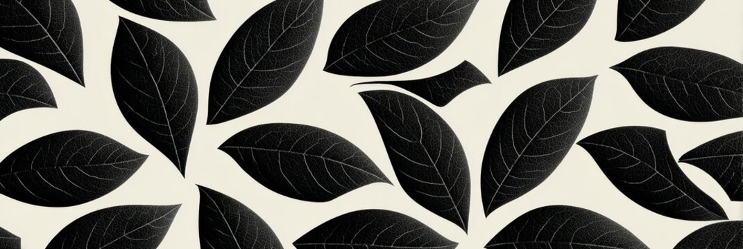 Elegant Background of Repeated Black Tobacco Leaf Patterns Textile Inspired Botanical Art