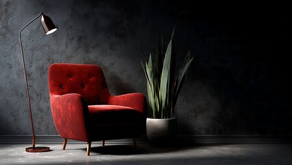 Cozy Red Armchair Illuminated by Stylish Floor Lamp in Modern Interior