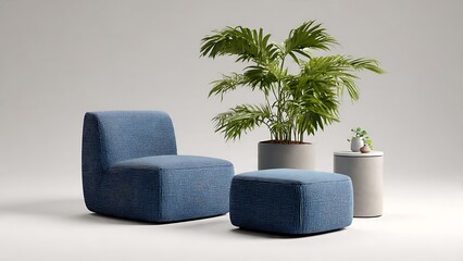 Modern 3D Rendering of Modular Seating with Plant and Decorative Table
