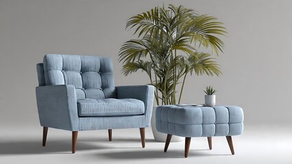 Modern 3D Rendering of Stylish Modular Armchair and Ottoman with Plant