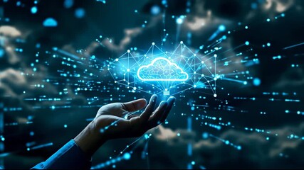 Conceptual representation of cloud computing and digital data connectivity. - Powered by Adobe