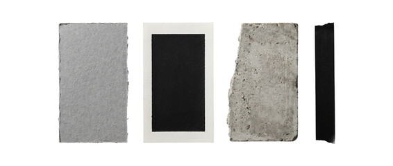 Scrapbook paper design elements with torn paper scraps for creative projects and collage art on transparent background