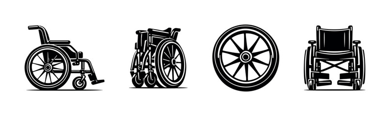 Fototapeta premium Wheelchair types vector illustration set in flat vector style, mobility aid design