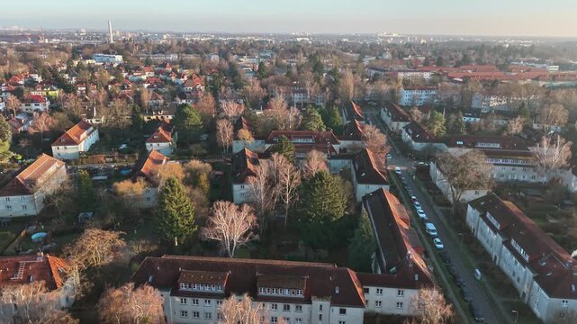 Aerial view of Berlin Germany residential housing and streets