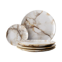 Elegant marble plates with gold trim isolated on a transparent background