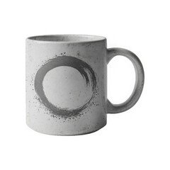 Elegant white ceramic coffee mug with artistic circle design isolated on a transparent background