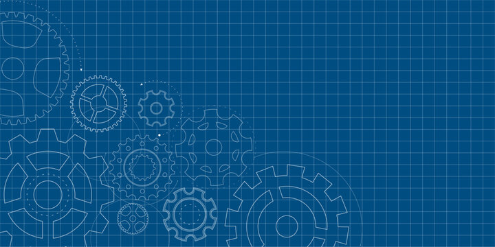 Gear blueprint technical mechanism construction background wheel industry pattern engineering. The image is formed with structure and movement. A modern abstract option for business pages.