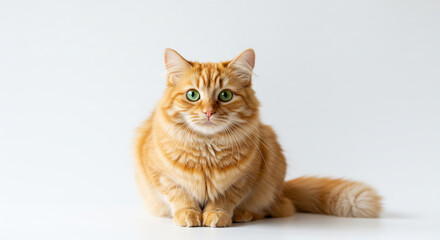 Obraz premium Aufmerksame rote Katze mit strahlend gruenen Augen posiert selbstbewusst im weichen Studiolicht Ihr Fell glaenzt hell. AI Generated