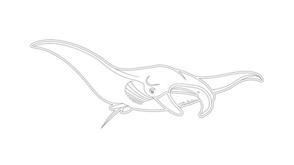 Elegant Manta Ray Outline Drawing Underwater Marine Life.