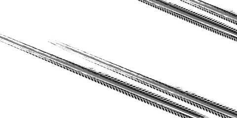 Tire track. Car, bike, motorcycle tyre mark with grunge effect isolated on white background. Wheel footprint on the road. Top view of rubber protector mark