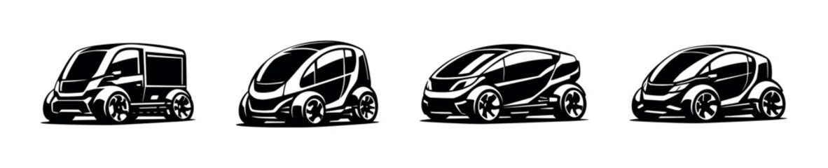 Fototapeta premium Electric car designs, flat vector illustration, black and white, vehicle concepts