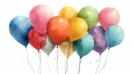 Bunch of Balloons Watercolor illustration. Hand drawn vector illustration isolated on white background