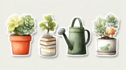 Watercolor hand painted house green plants in flower pots, featuring a variety of decorative greenery elements, isolated on white for a charming floral collection