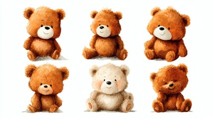 Watercolor teddy bear element set on white background