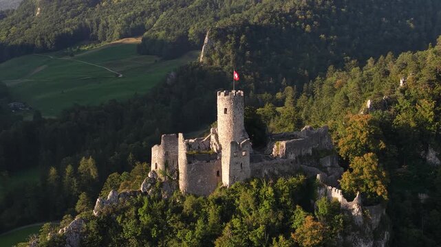 Neu Falkenstein Castle Ruins Aerial View Balsthal Switzerland