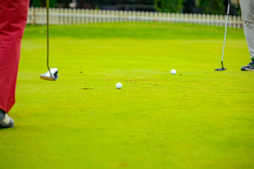 People, golfers enjoying on the golf course