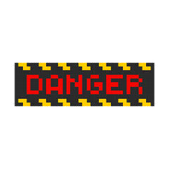 Danger sign pixel. Caution warning of danger 8 bit message interface. Warning - notice window in 8-bit style.