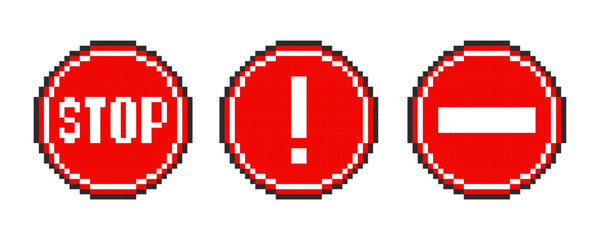 Stop road sign. Road signs pixel stop, road signs 8 bit stop.