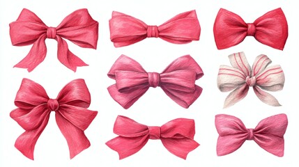 Hand drawn red watercolor bows, Beautiful gift bow ribbon, for romantic invitations design, coquette core, girls decor, Christmas decor,