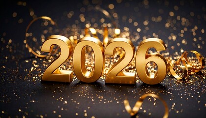 2026 Golden Numbers on Dark Glitter Background for New Year Celebration