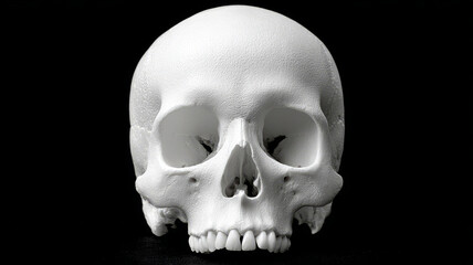 Obraz premium White skull on a black background, detailed and textured.