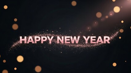 Happy New Year Pink Glitter Text on Black Background.