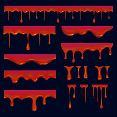 Fototapeta premium Blood drops. realistic template of red liquid flowing drops of blood