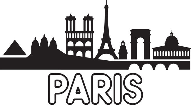 Paris city skyline silhouette with eiffel tower and famous landmarks vector illustration