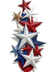 Vertical Stack of Red White and Blue Paper Stars Symbolizing Patriotism and National Celebration on White Background