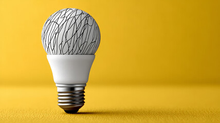 Artistic lightbulb with abstract design on yellow background