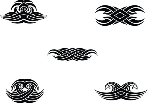 Sharp blackwork tribal tattoo elements with horizontal wave patterns and symmetrical vector art for arm or leg body art.