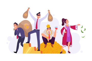 Rich people. successful happy characters. cartoon person group